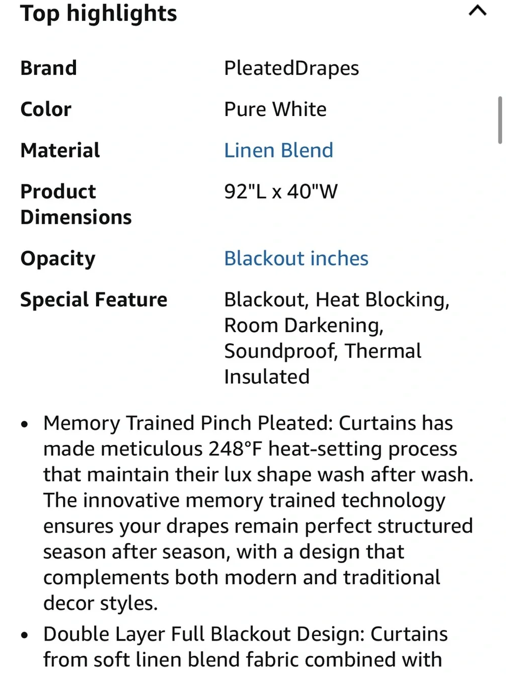 NEW Blackout Pinch Pleated Curtains in White - 92”L x 40”W